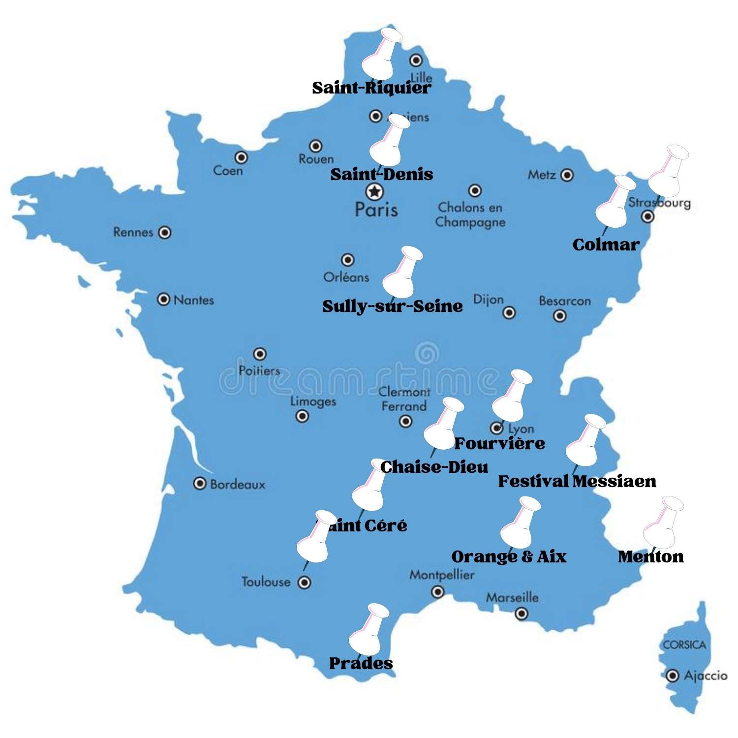 Map of classical festivals in France 2022