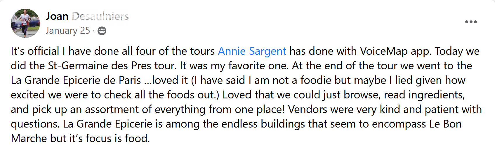 Praise for Annie Sargent's self-guided GPS tours: Joan Desaulniers