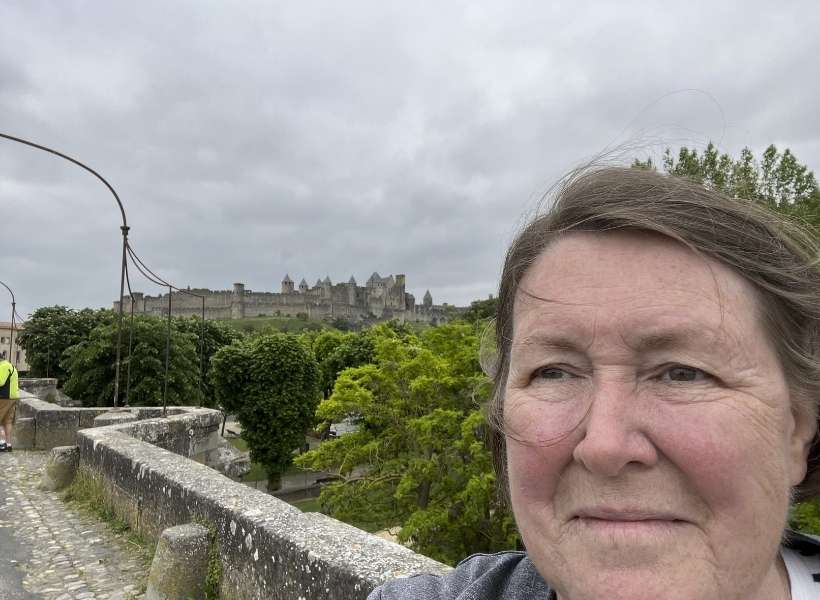 Jennifer in front of the medieval cité de Carcassonne: Narbonne and the Meditarranean Coast Episode