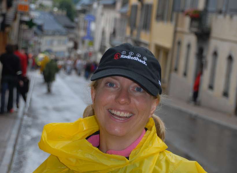 Tammy McKibbnen on a rainy day when following the Tour de France