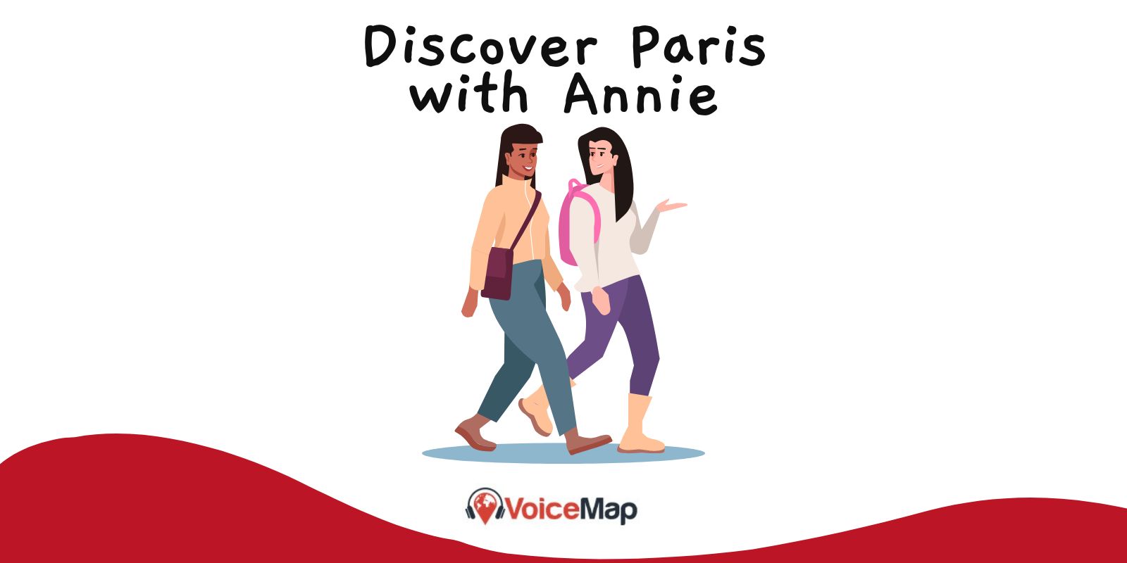 Women walking and VoiceMap logo