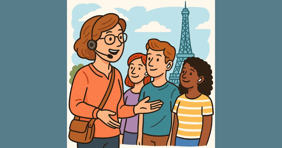 Annie Sargent giving a tour in Paris